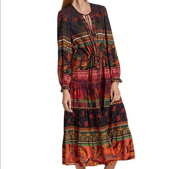 Farm Rio Mixed Patchwork Midi Dress - Size Medium - Picture 4 of 8
